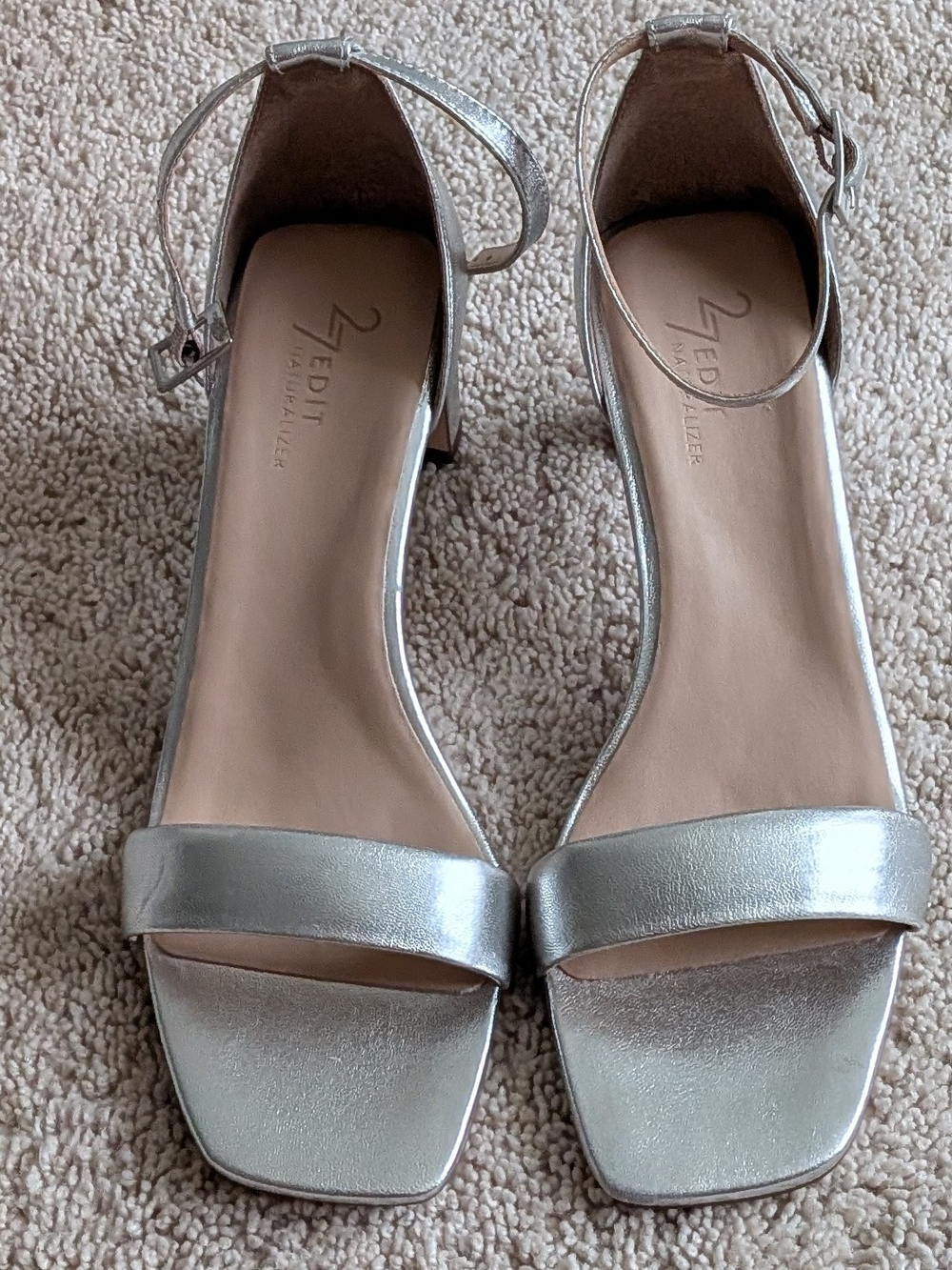 Naturalizer Iriss Silver Ankle-Strap Block Heel Sandals. 9.5M New Without Box